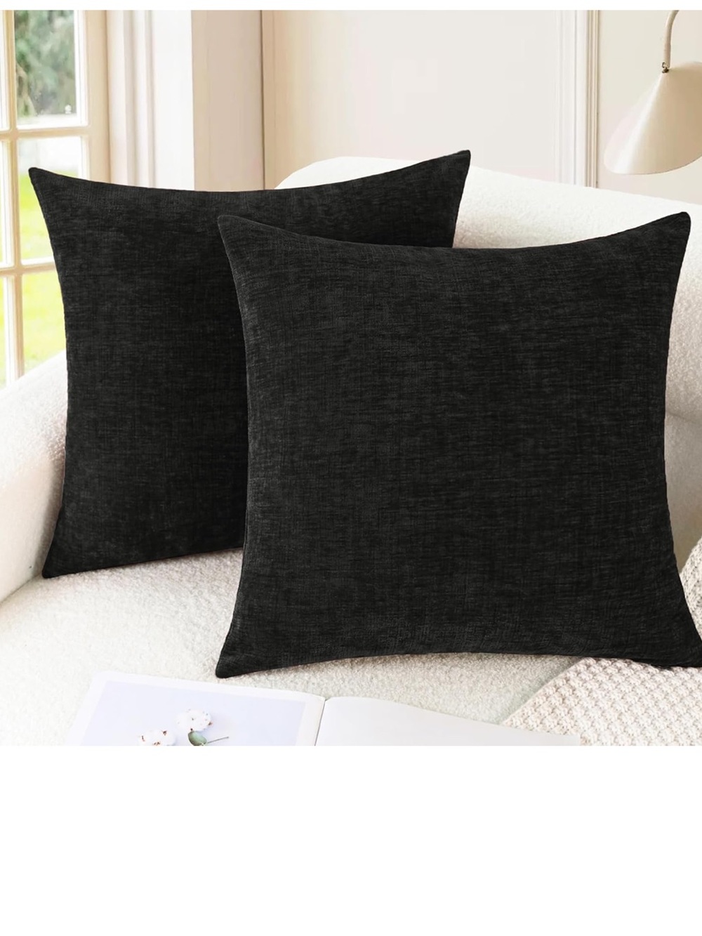 New Set of‎ 2 Black Chenille Throw Pillow Covers 18x18”